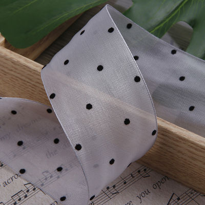 25mm-50mm Organza Ribbon dengan Pola Titik Cetak Polyester Organza Ribbon OEM Eco Friendly