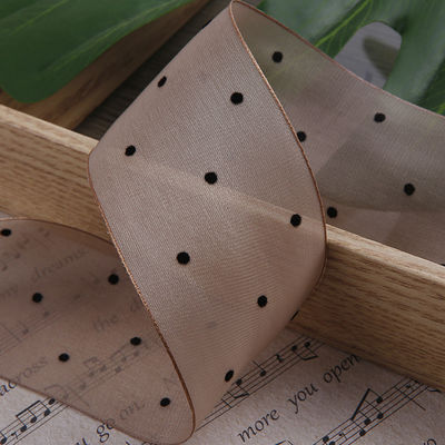 25mm-50mm Organza Ribbon dengan Pola Titik Cetak Polyester Organza Ribbon OEM Eco Friendly