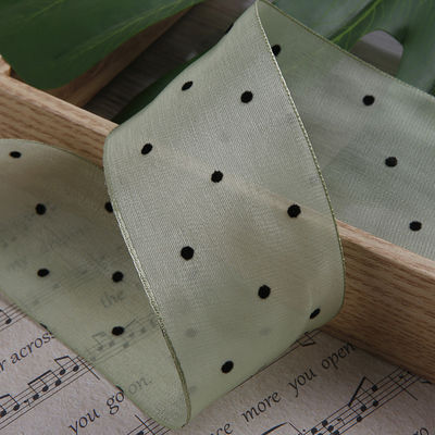 25mm-50mm Organza Ribbon dengan Pola Titik Cetak Polyester Organza Ribbon OEM Eco Friendly