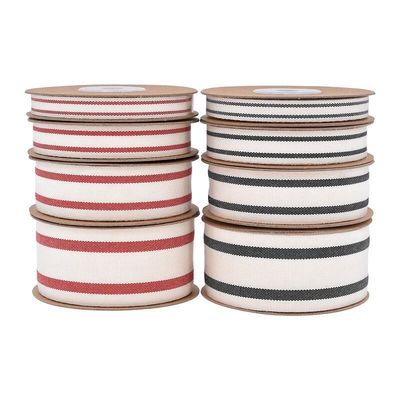 10mm-38mm*10y pita katun bergaris hitam dan merah untuk kemasan hadiah dan aksesoris pakaian