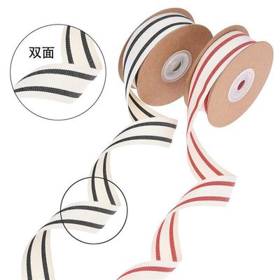10mm-38mm*10y pita katun bergaris hitam dan merah untuk kemasan hadiah dan aksesoris pakaian